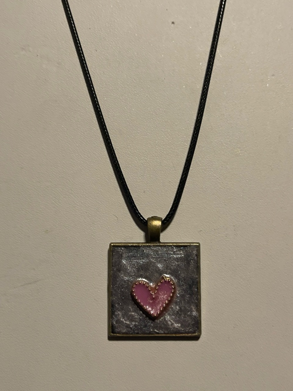 Pink Heart Square Pendant Necklace - Women's Jewelry